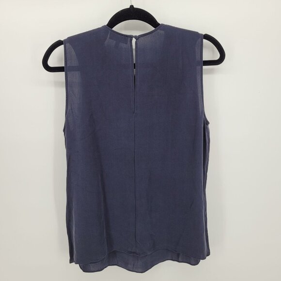 Theory womens Large Blue Elmali Classic 100% silk sleeveless layered blouse - Picture 7 of 8
